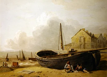 En fiskerbåd tegnet på Hastings Beach (akvarel på papir)
