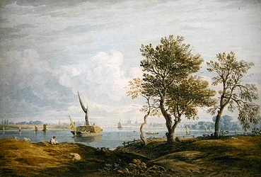 Battersea fra Themsen (akvarel)