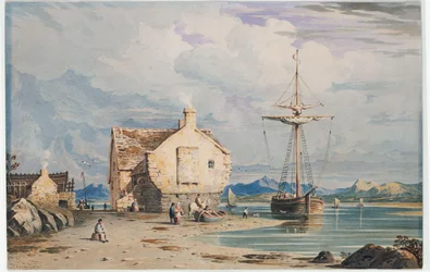 Tegwin færge med Snowdon i det fjerne, fra nær Harlech, North Wales, 1826