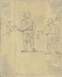To studier af en figur, der holder en kurv [verso]
