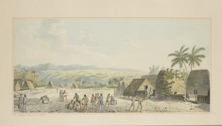 19: An Inland View, on Atooi, fra en række akvareller, der illustrerer Kaptajn Cooks sidste rejse, ca. 1773-84