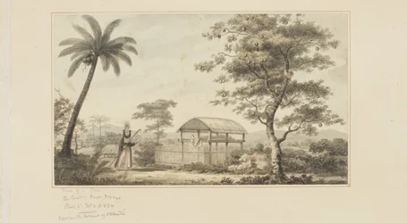 45: View of a Tomb, fra en række akvareller, der illustrerer Captain Cooks sidste rejse, ca. 1773-84 (akvarel på papir)