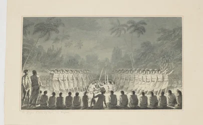 5: A Night Dance by Men, in Hapaee, fra en række akvareller, der illustrerer Captain Cooks sidste rejse, ca. 1773-84