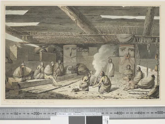 F.24 Indersiden af et hus i Nootka Sound, ca. 1773-84 (akvarel)
