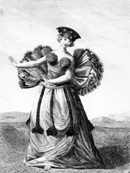 Habit of a Young Woman of Otaheite Dancing, ca. 1785 (gravering)