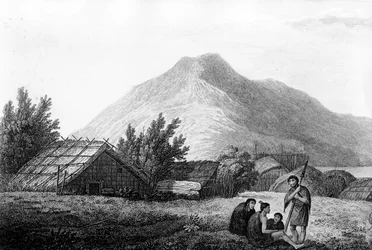 Indersiden af en hippah i New Zealand, illustration fra 