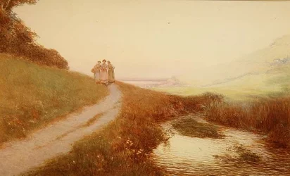 Bæk og hav, Branscombe (akvarel)