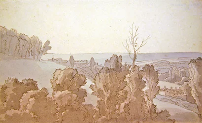 A View at Bridewell (pen & blæk og blå og grå vaske på papir)