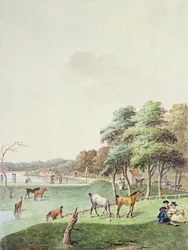 The East End of the Serpentine, og en fjern udsigt over Badehuset, 1794