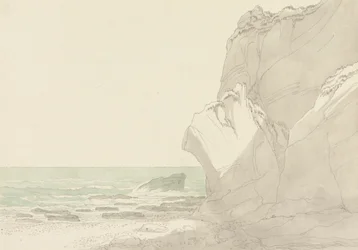 The Warren nær Exmouth, Devon: Steep Cliffs Rising at Right, Sea and Rocky Shore til venstre