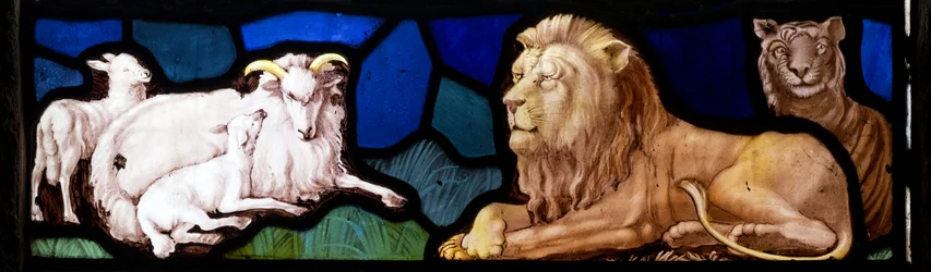 Lambs & Lions, Te Deum, East Window, ca. 1888 (farvet glas)