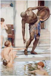 The Bathers, Boys Teasing a Slave (bodycolour, blyant og akvarel på papir)