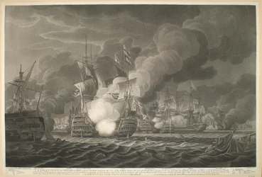 Til EARL of S.T VINCENT officererne og besætningen under hans herredømmes kommando dette syn på den galante handling, der blev udkæmpet ud for Cape St Vincent den 14. februar 1797 af en britisk eskadre på femten linjesejl og fregatter / med Grand F