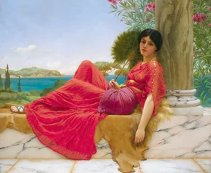 Læner sig op ad en søjle, af John William Godward