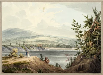 Hudson River Bridge nær Waterford, New York, 1832 (akvarel, gouache, selektiv glasering, grafit og ridser ud på papir lagt på kort)