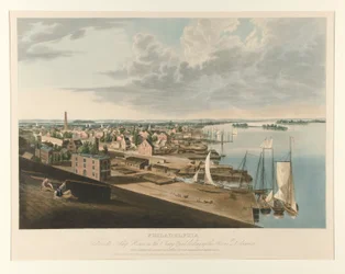 Philadelphia fra Skibshuset i Navy Yard ser op ad floden Delaware