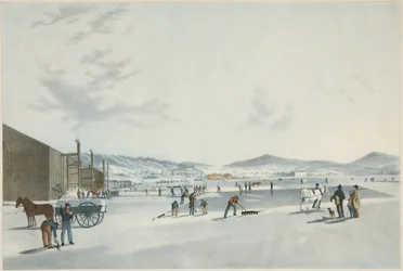 Rockland Lake - Cutting Ice. Udsigt fra det nordøstlige, pub. 1849