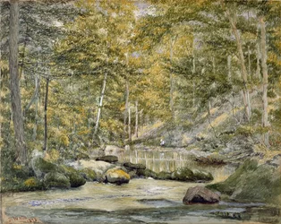 Woodland Pool with Men Fishing, 1870 (wc på papir)