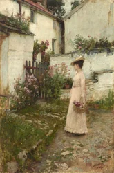 Indsamling af blomster i en Devonshire-have