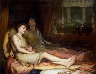 "Hypnos og Thanatos" Søvnens og dødens guder. Maleri af John William Waterhouse (1849-1917) (prerafaelit) Privat samling