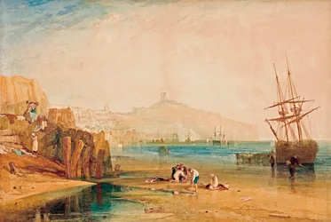 ""Udsigt over Scarborough i den tidlige morgen, børn der jagter krabber"" Maleri af Joseph Mallord William Turner (1775-1851) omkring 1810 Art Gallery of South Australia Adelaide, Australien