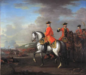 Kong George II (1683-1760) i slaget ved Dettingen med hertugen af Cumberland og Robert, 4. jarl af Holderness, 27. juni 1743, ca. 1743