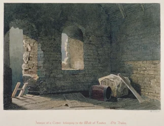 Indvendigt billede af et tårn tilhørende London Wall ved Old Bailey, City of London, 1851