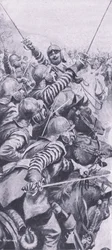 Kavaleriets engagement i slaget ved Edgehill, 23. oktober 1642, illustration fra British Battles on Land and Sea, 1915