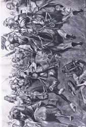 Marston Moor, 2. juli 1644: Det skotske kavaleri under Leslie angriber prins Ruperts flanke, illustration fra British Battles on Land and Sea, 1915