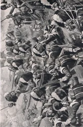 Slaget ved Alma, 20. september 1854: Fremrykningen af den 93. højlander, illustration fra britiske slag på land og hav, 1915
