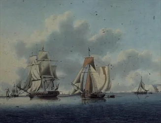 Fregatter og hollandske fiskerbåde ud for Isle of Wight