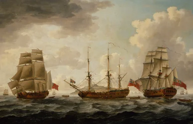 H.M.S. Tyrall i tre positioner ud for Antigua