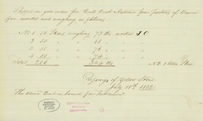 Notat af Johnson Gardner, Crossings of Yellow Stone, 18. juli 1832
