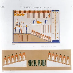 Illustrationer af fresker fra Byban el Molouk, Theben, Egypten, 1822