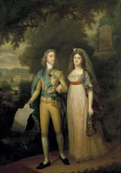 Svensk: Gustav IV Adolf, 1778-1837, konge af Sverige og Fredrika Dorotea Vilhelmina, 1781-1826, prinsesse af Baden, dronning af Sverige Portræt af Gustav IV Adolf (1778-1837) og Frederica af Baden (1781-1826)