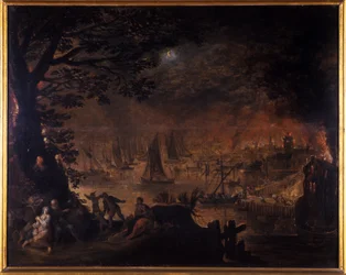 Brændende by ved havet