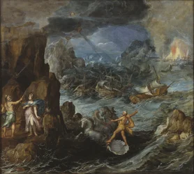 Forlis af den græske flåde på rejsen hjem fra Troja, ca. 1585-90