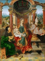 Tidlig nederlandsk kunst: Madonnaen og barnet med Saint Joseph (Winged alter, central panel) af Cleve, Joos van (ca. 1485-1540), ca. 1530. Olie på træ, 94,5x70. Kunsthistorisk Museum, Vienne