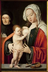 Jomfruen, barnet og en donor. Maleri af Joos Van Cleve (1485-1540), olie på træ. Flamsk kunst 1500-tallet. Musee Grobet Labadie, Marseille.