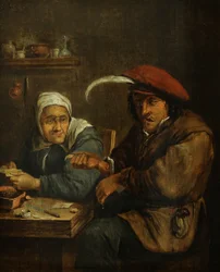 Interiør med en gammel kvinde og en mand, der tappes for blod (Allegori over følesansen)