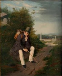 En kunstner hviler på en vandretur