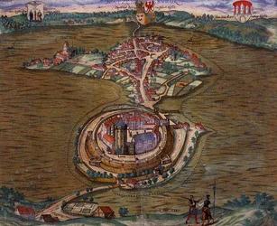 Kort over Ratzeburg, fra "Civitates Orbis Terrarum" af Georg Braun (1541-1622) og Frans Hogenberg (1535-90) 1588 (farvestik)