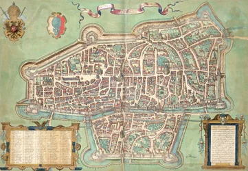 Kort over Augsburg, fra "Civitates Orbis Terrarum" af Georg Braun (1541-1622) og Frans Hogenberg (1535-90), ca. 1572