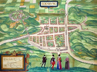 Kort over Edinburgh, fra "Civitates Orbis Terrarum" af Georg Braun (1541-1622) og Frans Hogenberg (1535-90), ca. 1572-1617