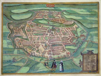 Kort over Metz, fra „Civitates Orbis Terrarum“ af Georg Braun (1541-1622) og Frans Hogenberg (1535-90), ca. 1572