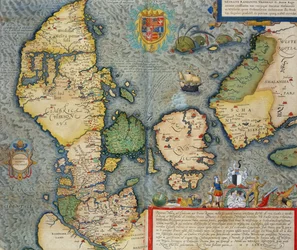 Kort over Nordeuropa, fra „Civitates Orbis Terrarum“ af Georg Braun (1541-1622) og Frans Hogenberg (1535-90), ca. 1572-1617