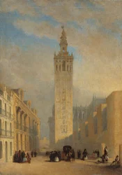 Giralda set fra Calle Placentines - Dominguez Becquer, Jose (1805-1841) - ca 1836 - Olie på lærred - 57,4x40,2 - Museo Carmen Thyssen, Malaga