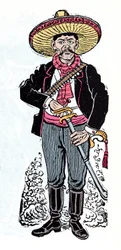 Mexicansk revolution (1910-1920) - Salazar Amador Revolutionær tilhænger af Emiliano Zapata - Xylografi af Jose Guadalupe Posada (1852-1913)