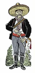 Portræt af Amador Salazar under den mexicanske revolution i 1910. Xylografi af Jose Guadalupe Posada (1852-1913).