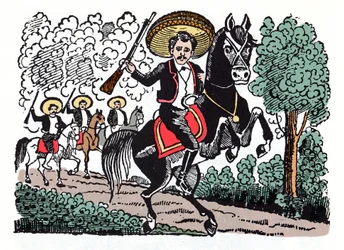 Romero Macario - Den mexicanske revolution (1910-1920) Xylografi af Jose Guadalupe Posada (1852-1913)